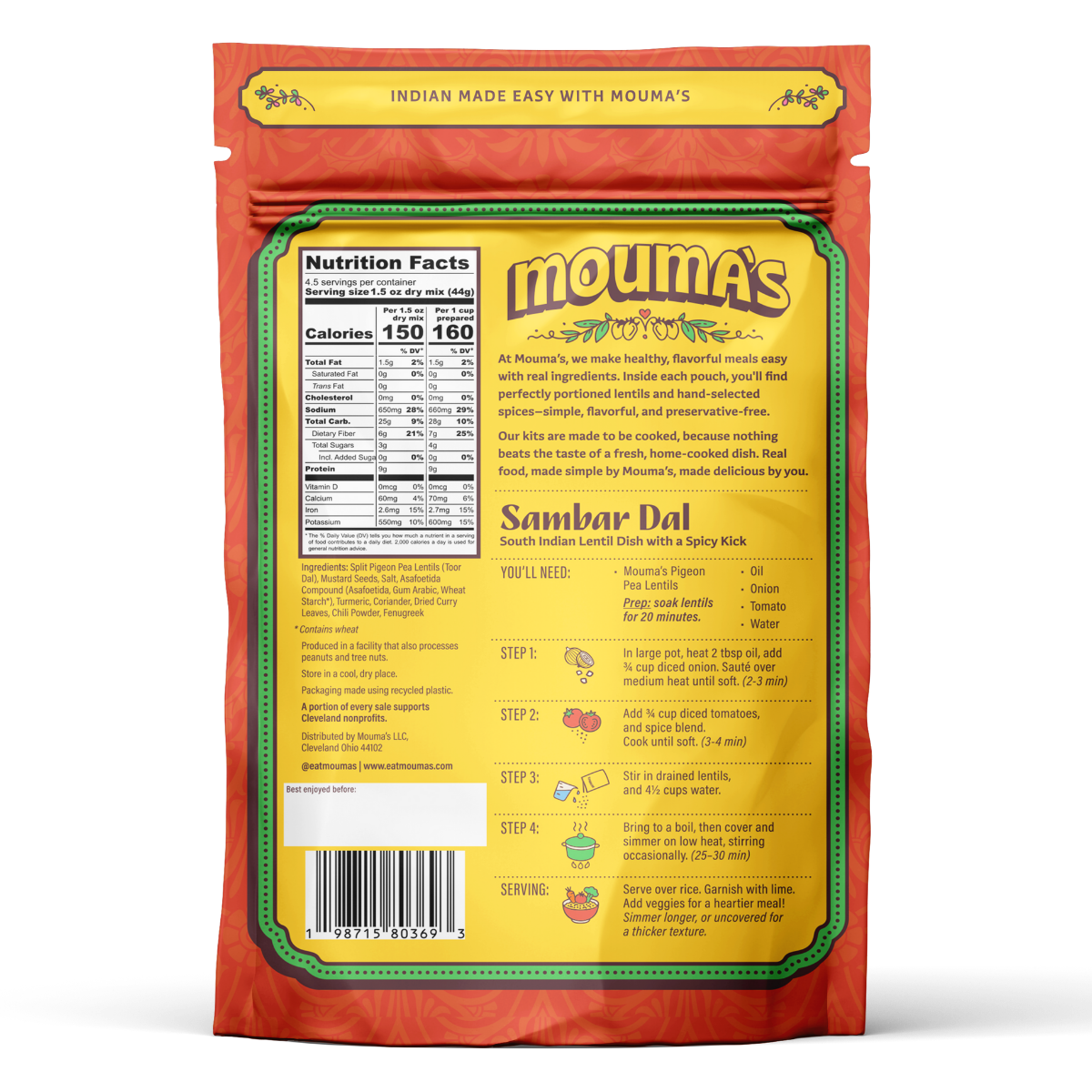 Pigeon Pea Lentils (Sambar Dal)