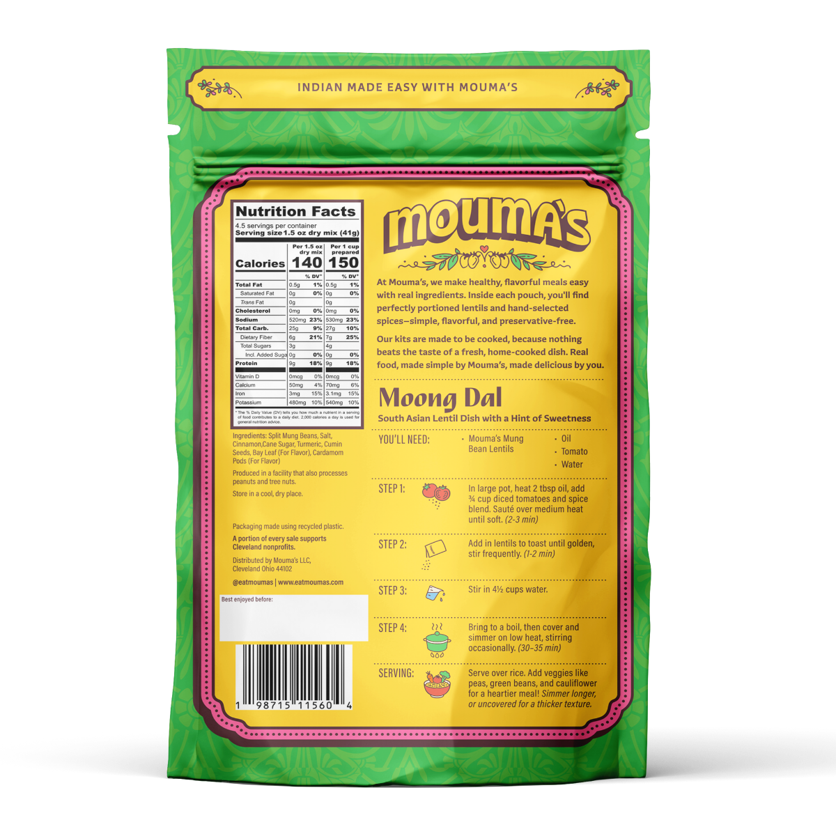 Nutrition facts for Mung Bean Lentils (Moong Dal)
