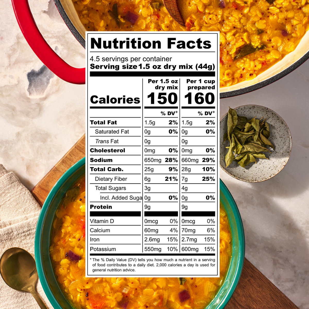 Nutrition facts for Pigeon Pea Lentils (Sambar Dal)